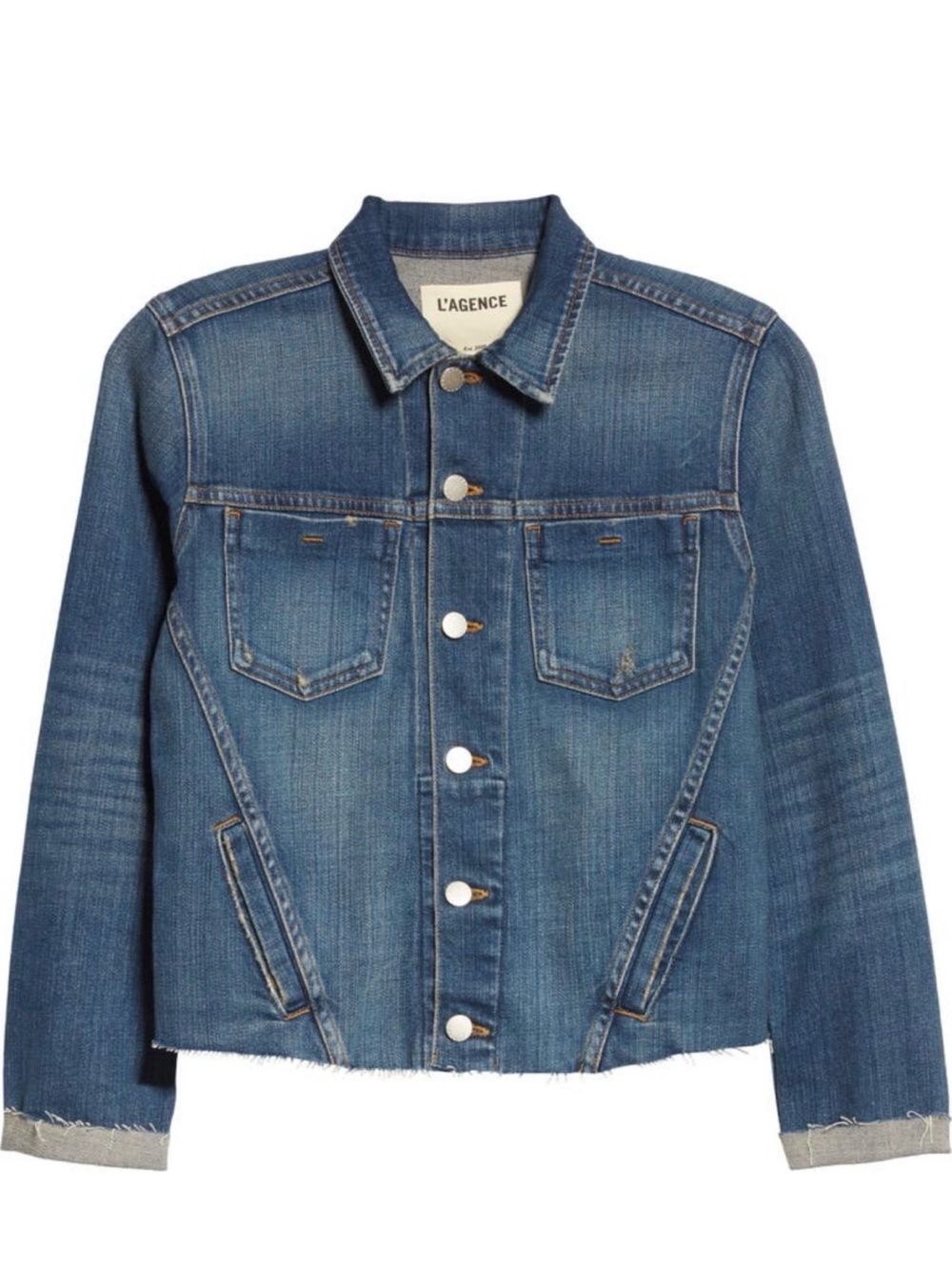 L'AGENCE Raw-Hem Medium Blue Denim Jacket